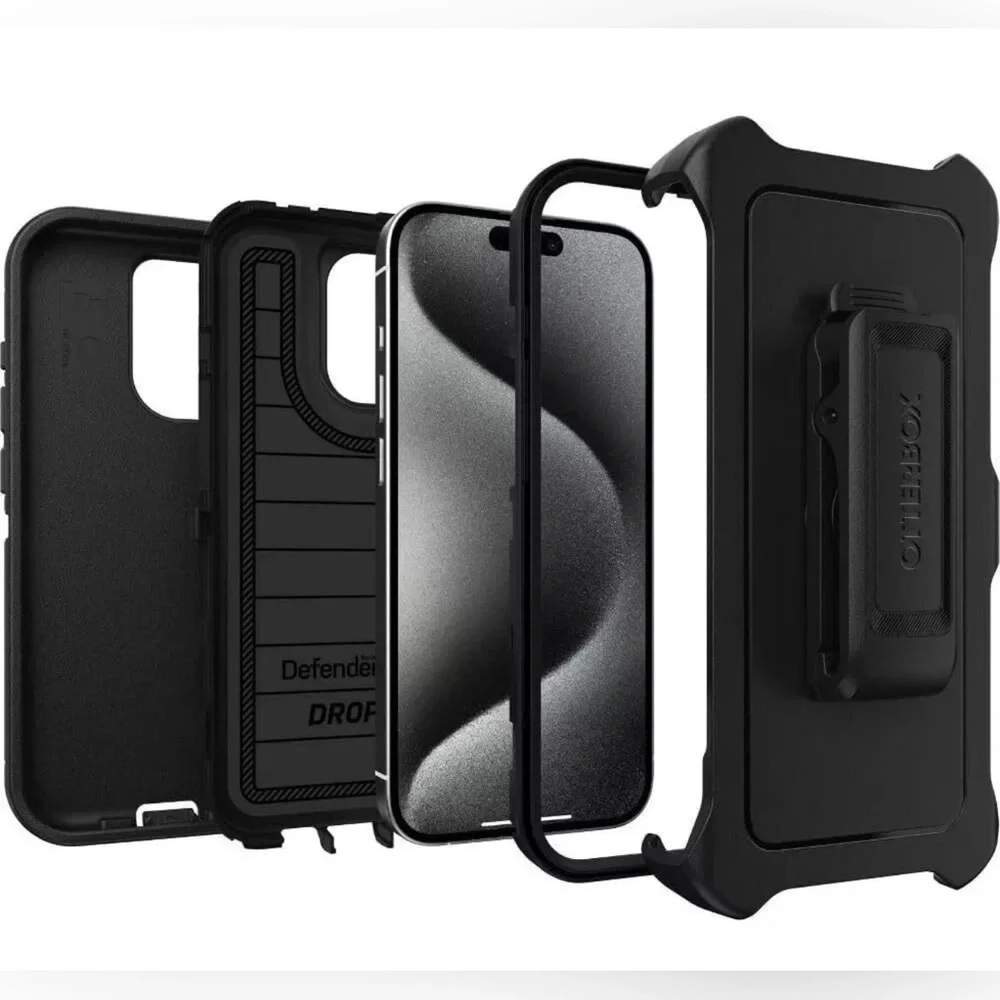 OtterBox Defender Pro Series Black Phone Case with Holster iPhone 15 Pro New